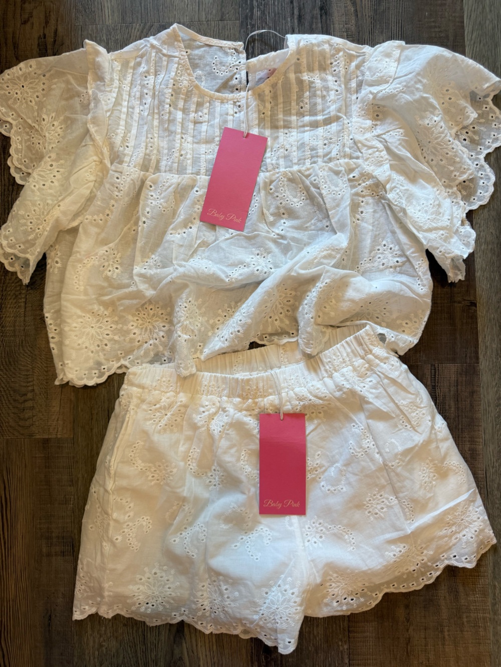 NWT White Eyelet Two-Piece Top & Shorts Set - Picture 6 of 7